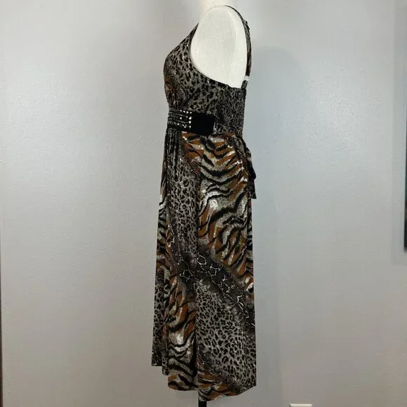 Studio West Apparel Sleeveless Midi Dress Womens Size L Multicolor Animal Print - Picture 4 of 14